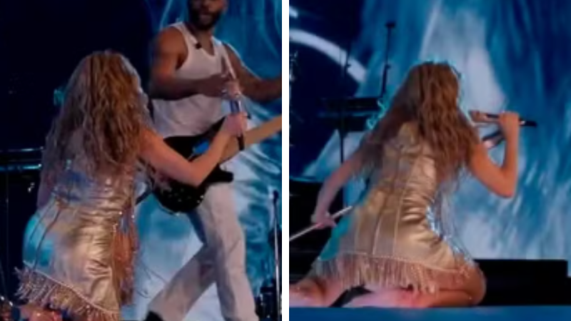 Shakira cai no palco, assusta fãs e transforma tombo em piada durante show