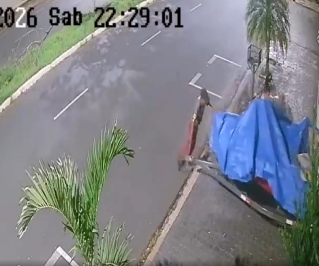 Em menos de 1 minuto, ladrões invadem garagem e levam lancha em Uberlândia