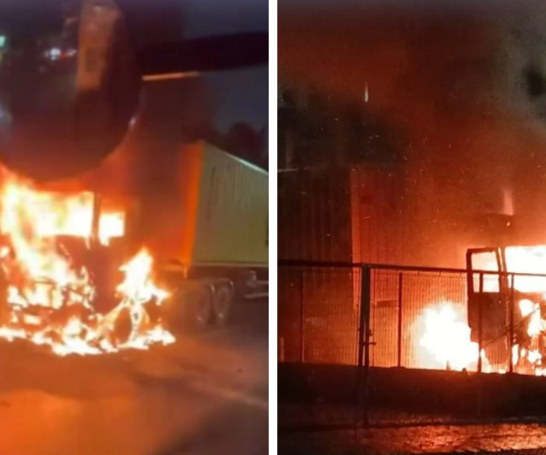 Incêndio atinge caminhão-container no Jardim Boa Esperança, em Guarujá