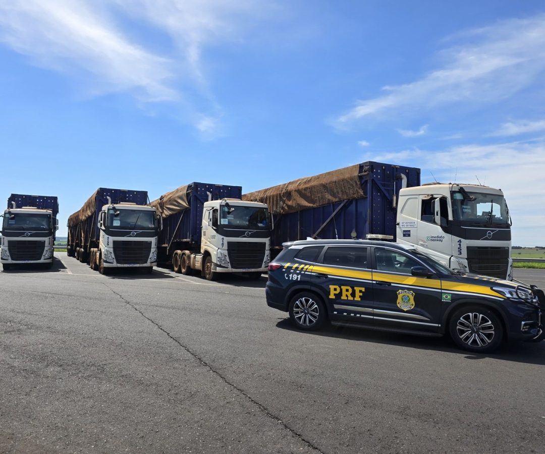 A legislação de trânsito determina que o caminhão com carga acima do permitido seja retido até a regularização (foto: divulgaçãO/PRF)