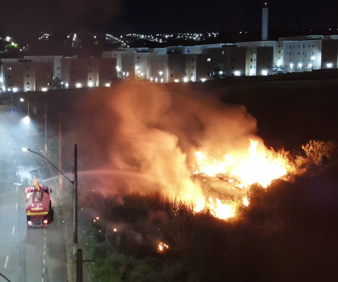 Bombeiros controlam incêndio em vegetação que ameaçava imóveis em Uberaba