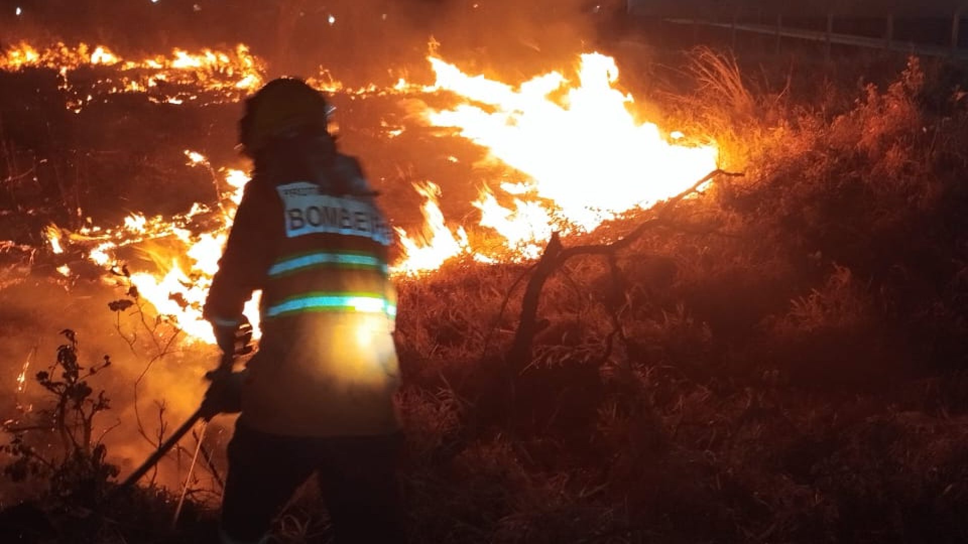 Bombeiros combatem incêndio em área de cerrado em Uberaba. Fogo destruiu 1,47 hectare de vegetação.