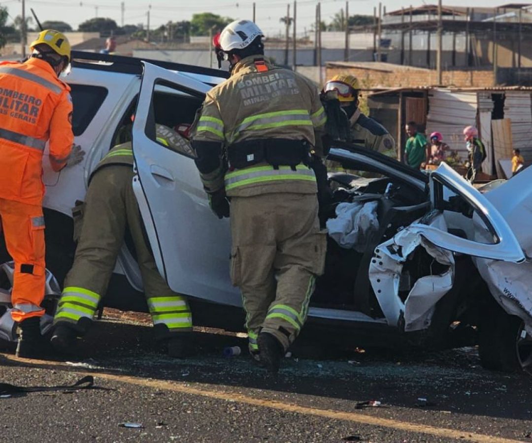 acidente entre carro e caminhão na BR-365, em Uberlândia