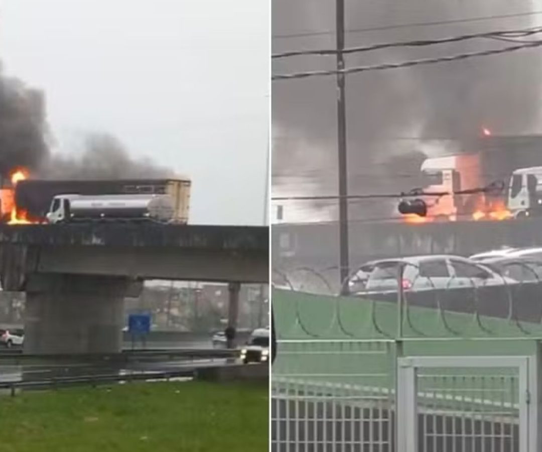 carreta pega fogo na Anchieta