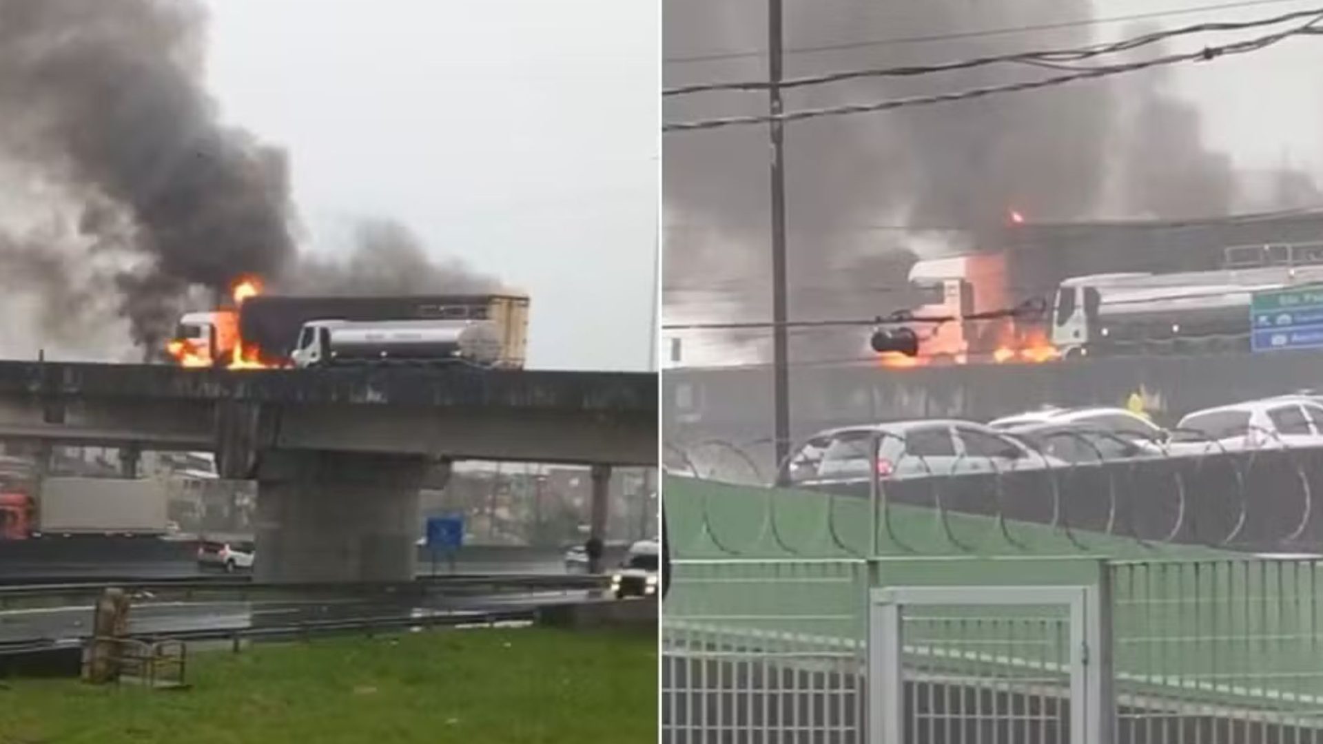 carreta pega fogo na Anchieta