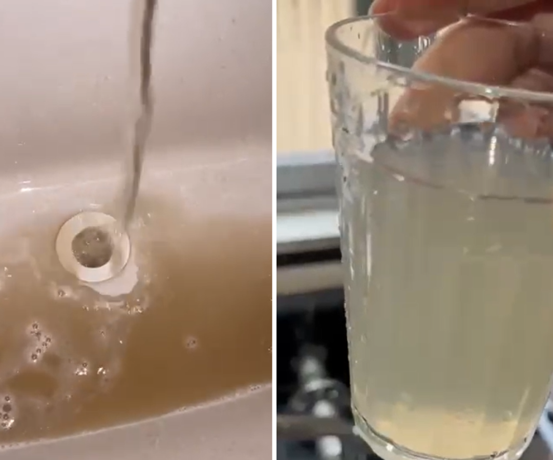 A triste realidade de milhares de moradores do Guarujá nos últimos meses. Quando a água chega, vem turva, barrenta e com mau cheiro.