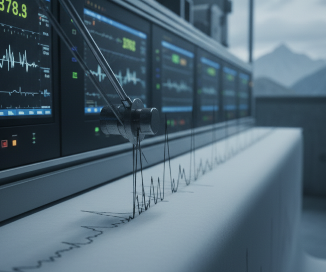 ilustração de sismógrafo que analisa tremor