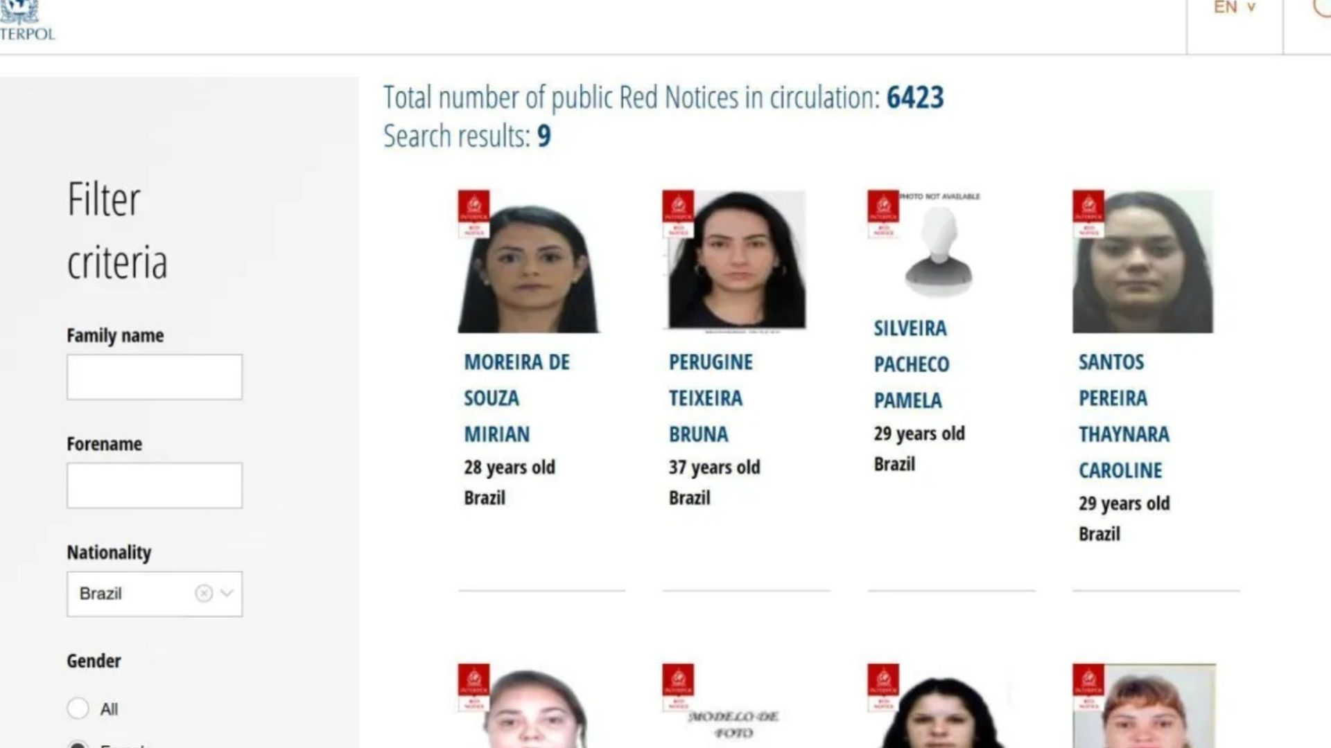 lista vermelha da Interpol