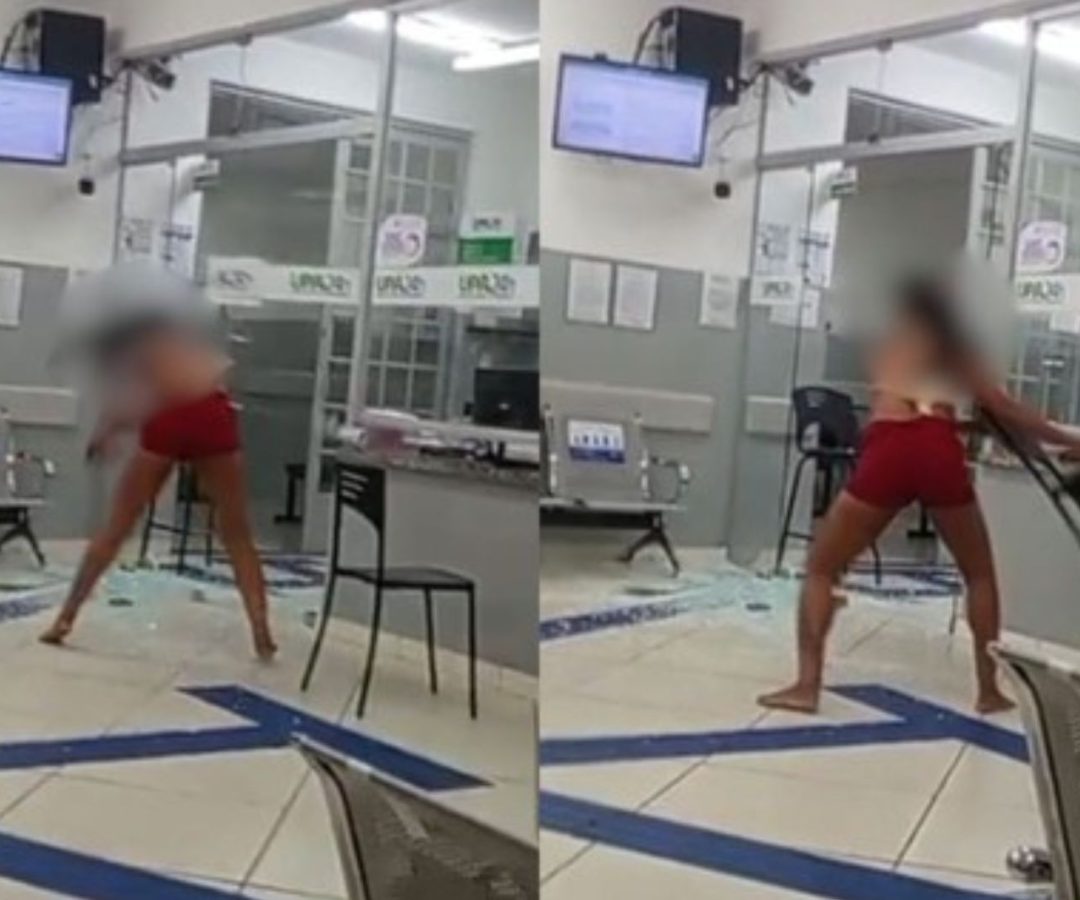 mulher quebra porta de UPA