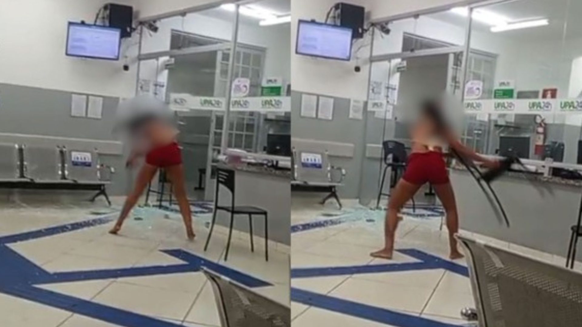 mulher quebra porta de UPA
