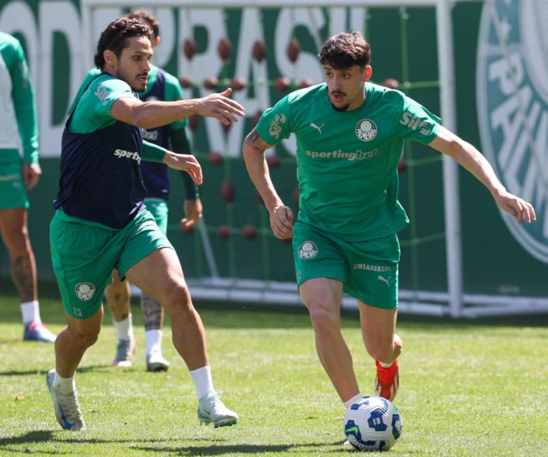 O Palmeiras treinou nesta quinta-feira com elenco completo, já que os convocados das seleções e os meias Veiga e Mauricio, recuperados...