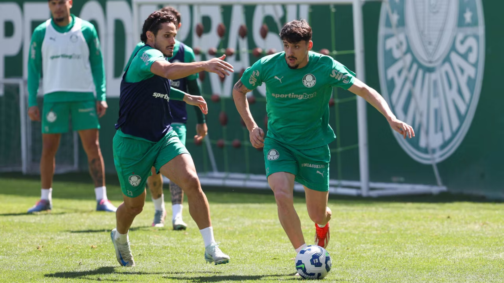 O Palmeiras treinou nesta quinta-feira com elenco completo, já que os convocados das seleções e os meias Veiga e Mauricio, recuperados...