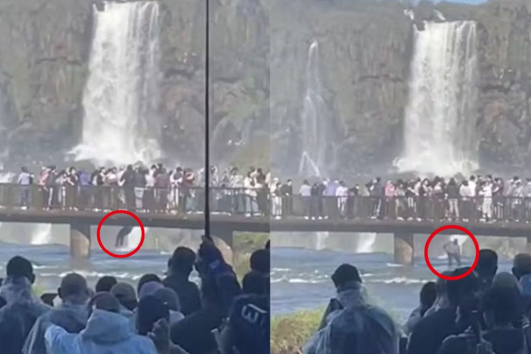 turista nas Cataratas do Iguaçu